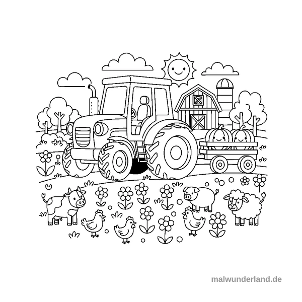 Trecker auf dem Feld - Kostenloses Ausmalbild zum Ausdrucken