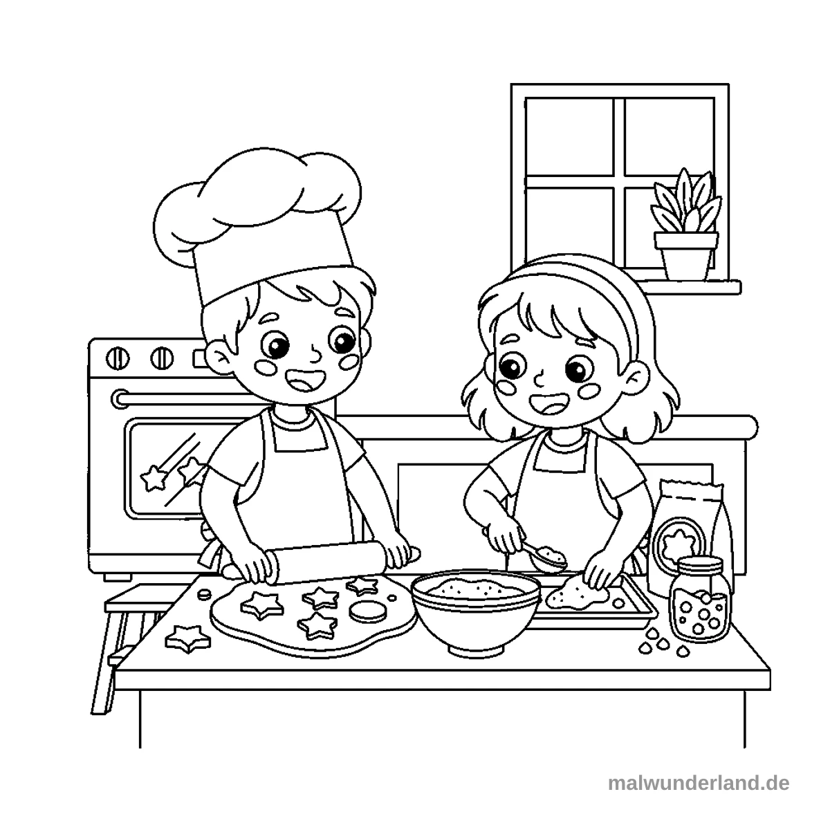 Backende Kinder - Kostenloses Ausmalbild zum Ausdrucken