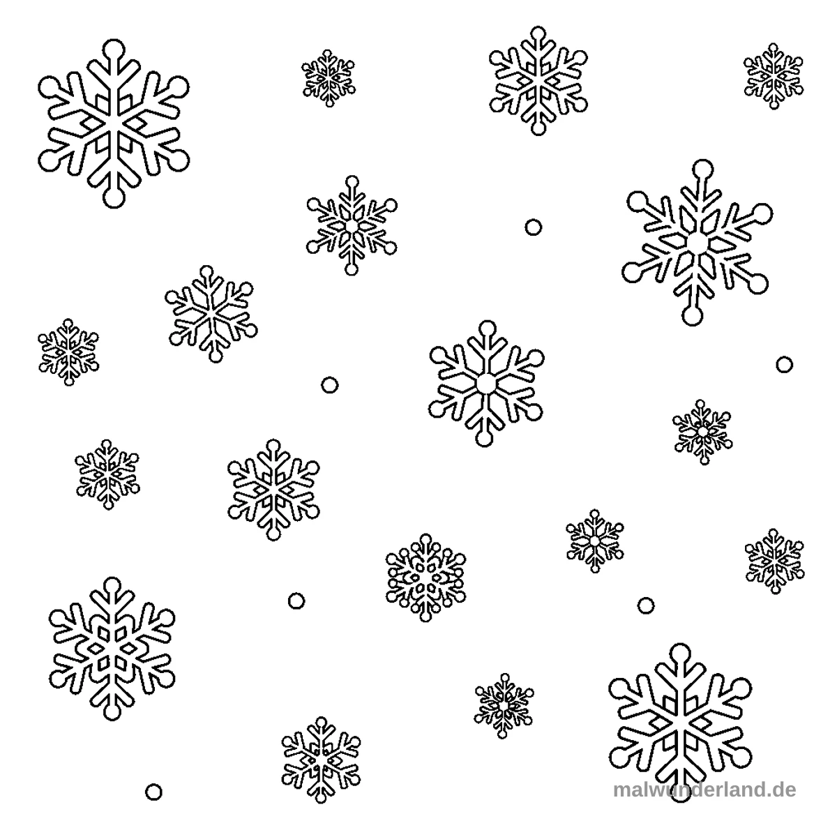 Schneeflocken tanzen - Kostenloses Ausmalbild zum Ausdrucken