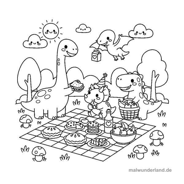 Dinosaurier-Freunde beim Picknick