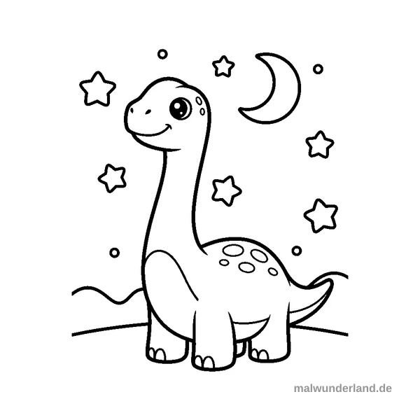 Brachiosaurus beim Sterne beobachten - Kostenloses Ausmalbild zum Ausdrucken