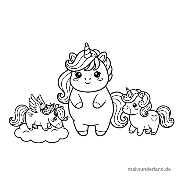 Einhorn mit Regenbogen-Mähne - Kostenloses Ausmalbild zum Ausdrucken