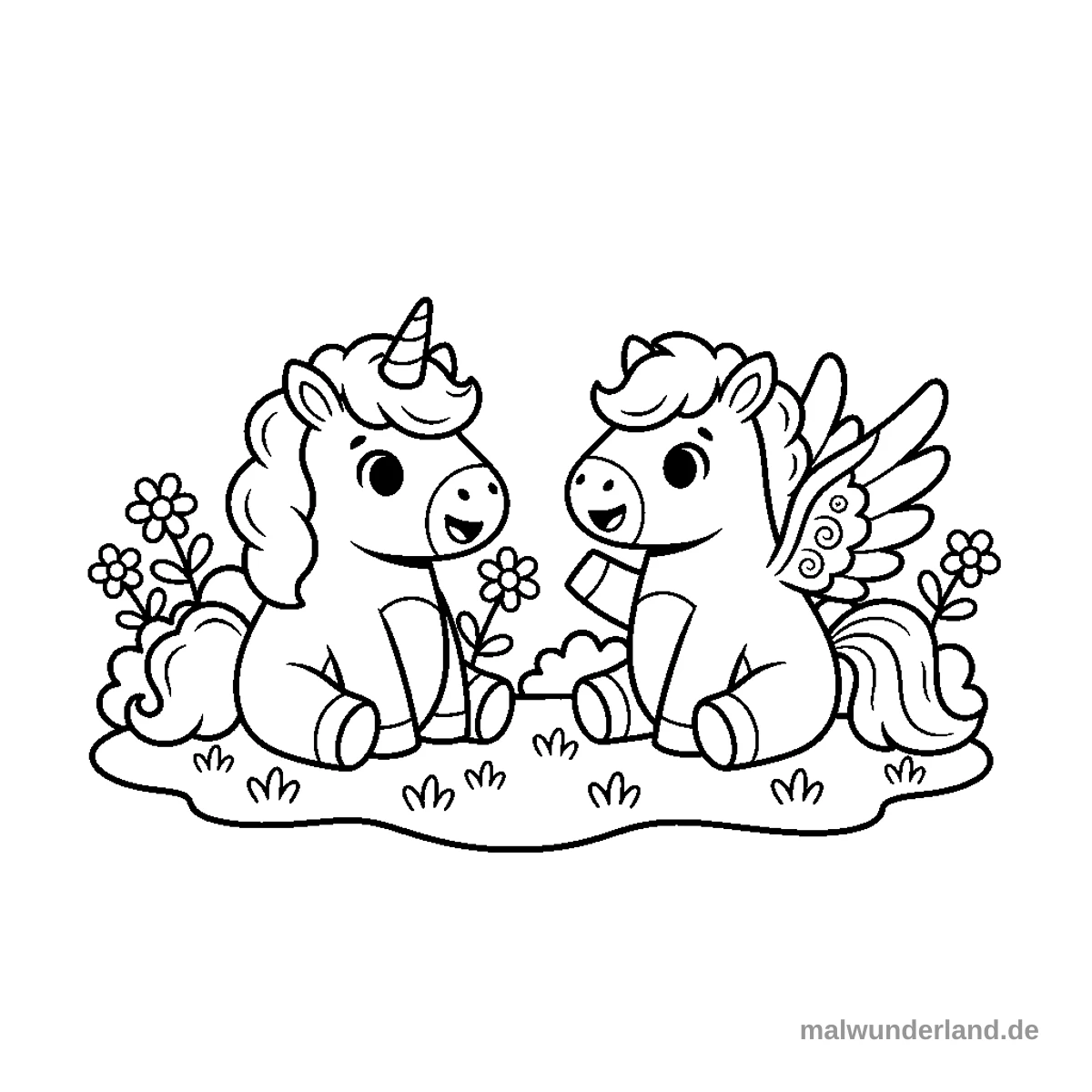 Einhorn und Pegasus Freunde - Kostenloses Ausmalbild zum Ausdrucken