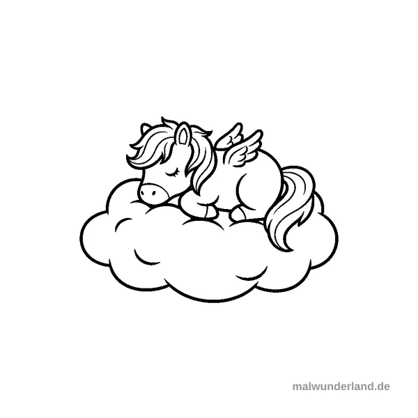 Pegasus auf einer Wolke - Kostenloses Ausmalbild zum Ausdrucken