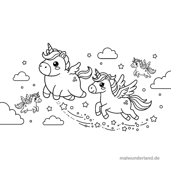 Pegasus mit Sternenstaub - Kostenloses Ausmalbild zum Ausdrucken