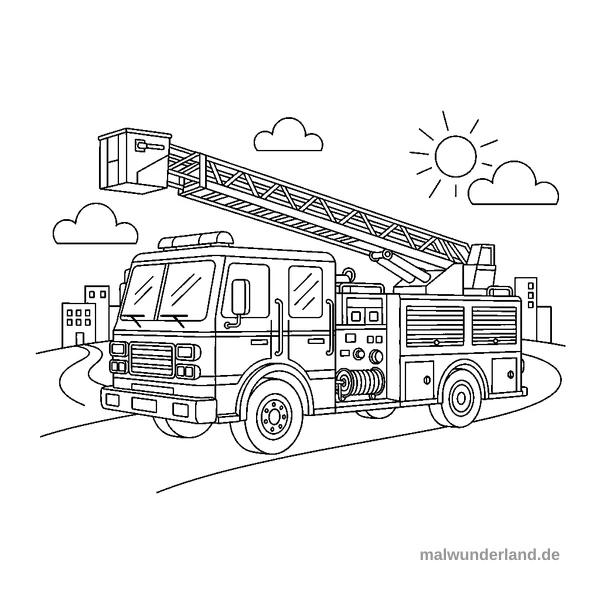 Feuerwehrauto - Kostenloses Ausmalbild zum Ausdrucken