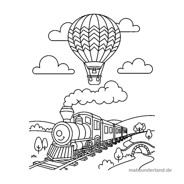 Heißluftballonfahrt - Kostenloses Ausmalbild zum Ausdrucken