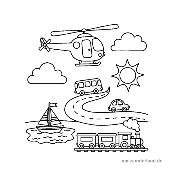 Hubschrauber im Einsatz - Kostenloses Ausmalbild zum Ausdrucken