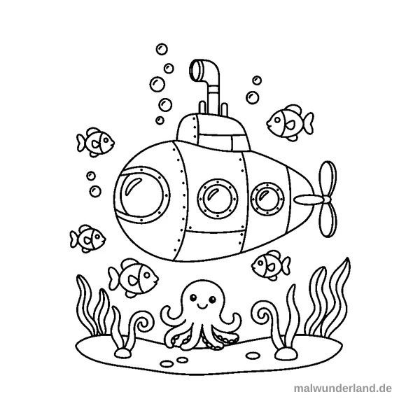U-Boot Unterwasser - Kostenloses Ausmalbild zum Ausdrucken