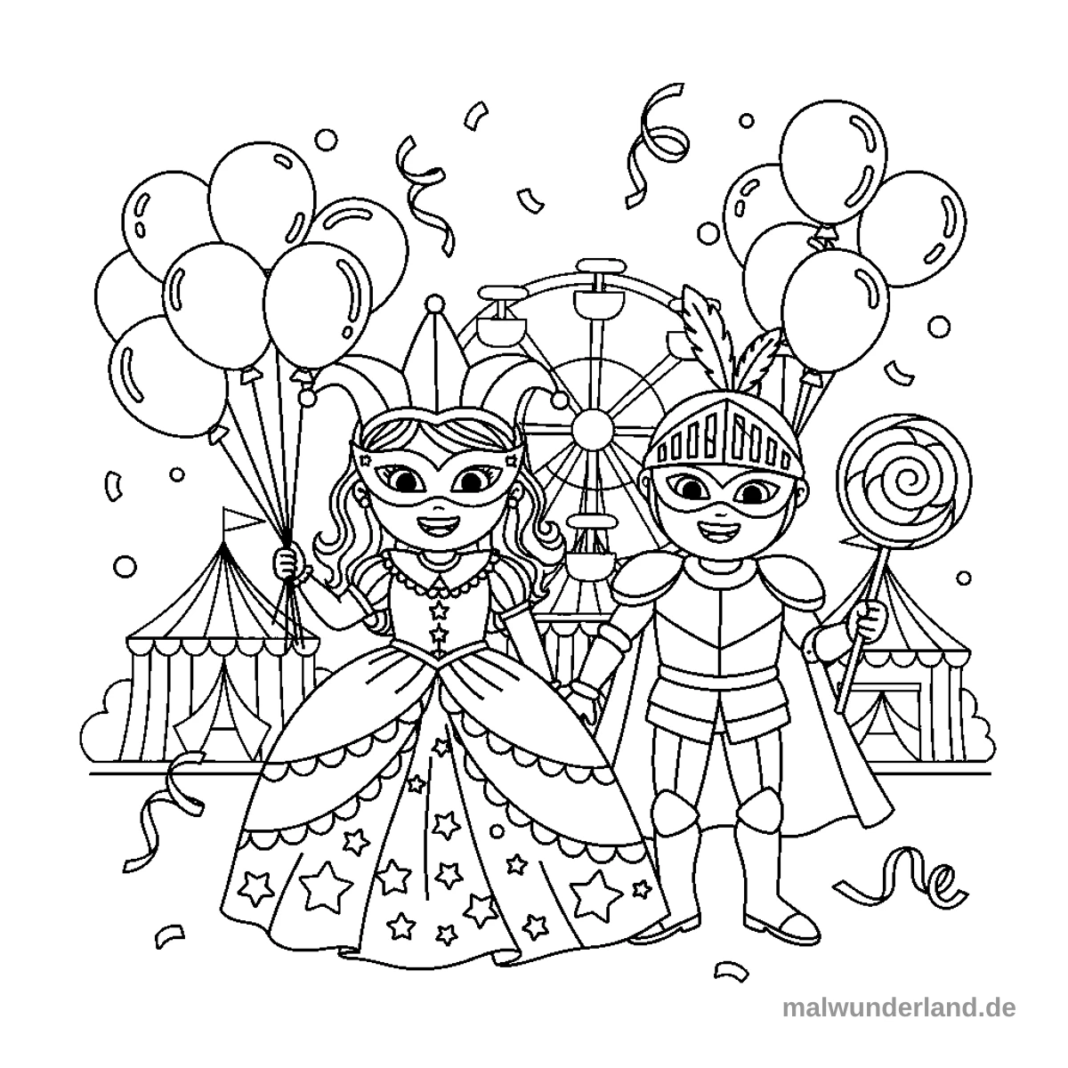 Prinzessin und Ritter - Kostenloses Ausmalbild zum Ausdrucken