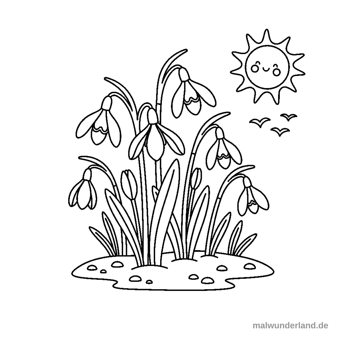 Frühlingsbote Schneeglöckchen - Kostenloses Ausmalbild zum Ausdrucken