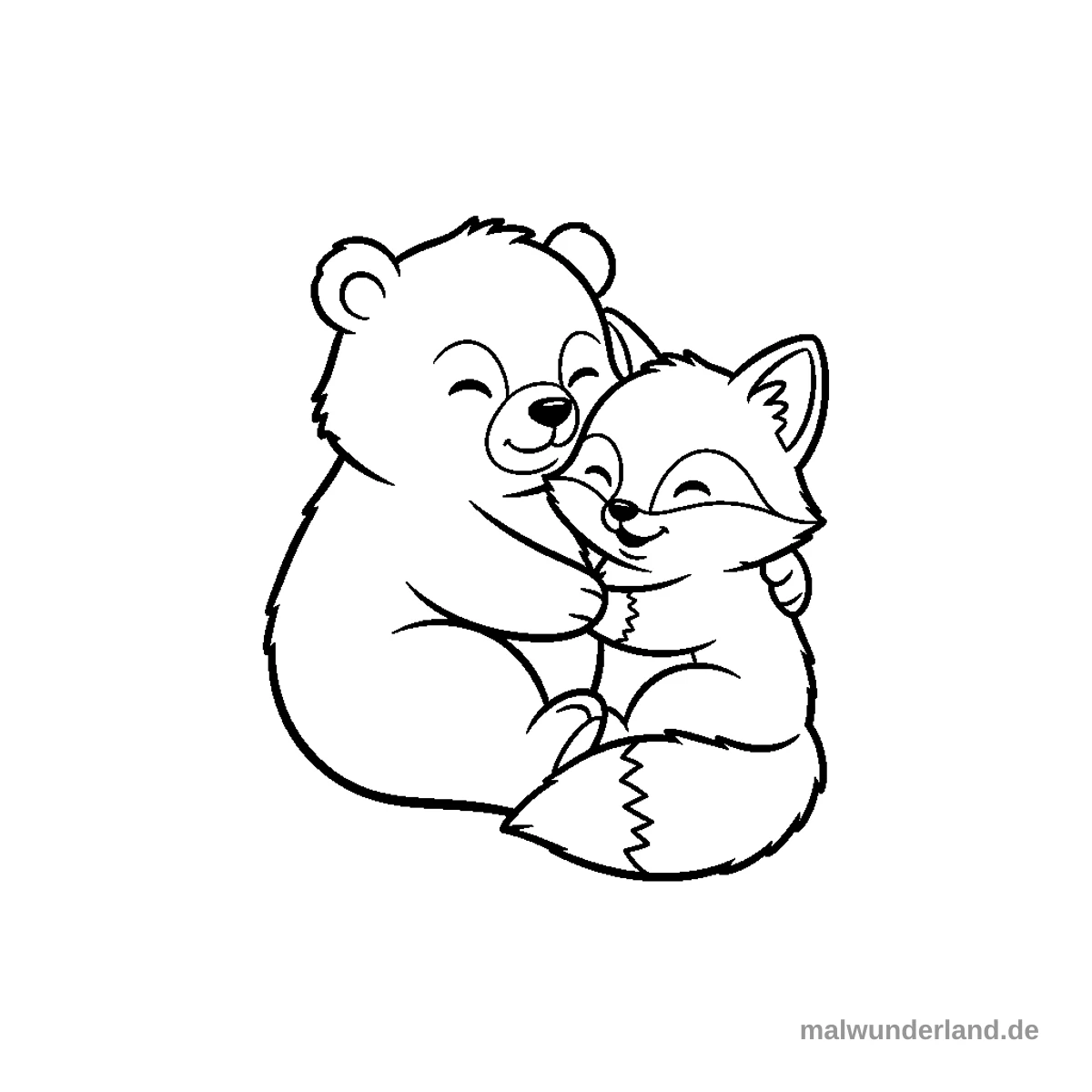 Kuschelnde Tiere - Kostenloses Ausmalbild zum Ausdrucken