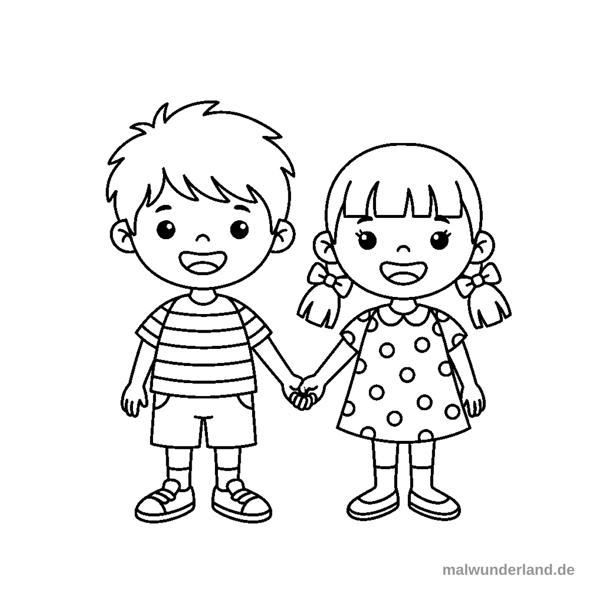 Zwei Freunde halten Händchen - Kostenloses Ausmalbild zum Ausdrucken