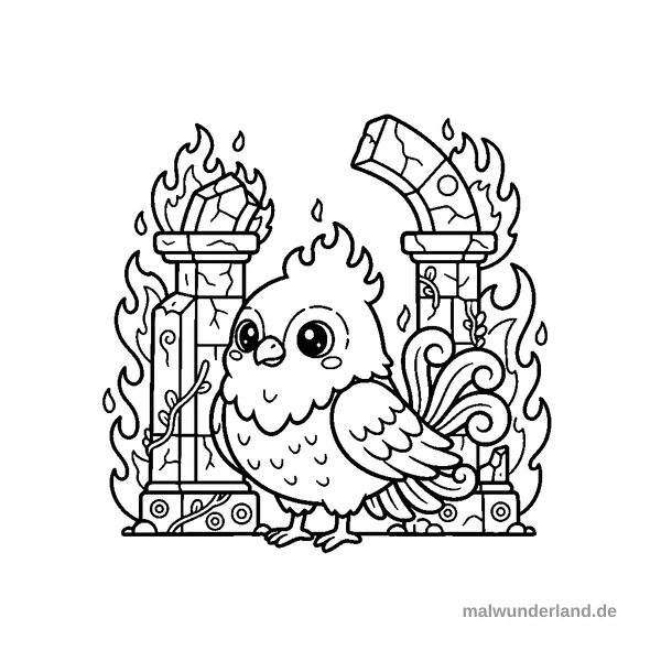 Feuervogel-Wächter des heiligen Tempels - Kostenloses Ausmalbild zum Ausdrucken