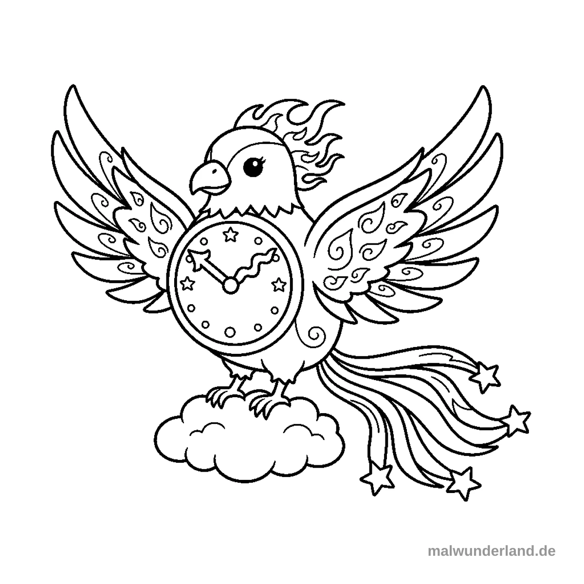Phönix-Uhr der Zeit - Kostenloses Ausmalbild zum Ausdrucken