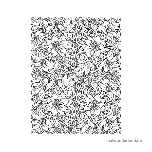 Lilien-Ornament - Kostenloses Ausmalbild zum Ausdrucken