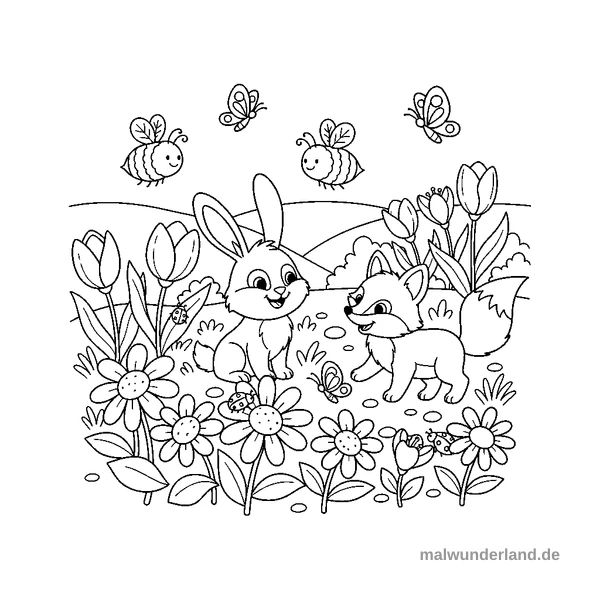 Gänseblümchen-Wiese - Kostenloses Ausmalbild zum Ausdrucken