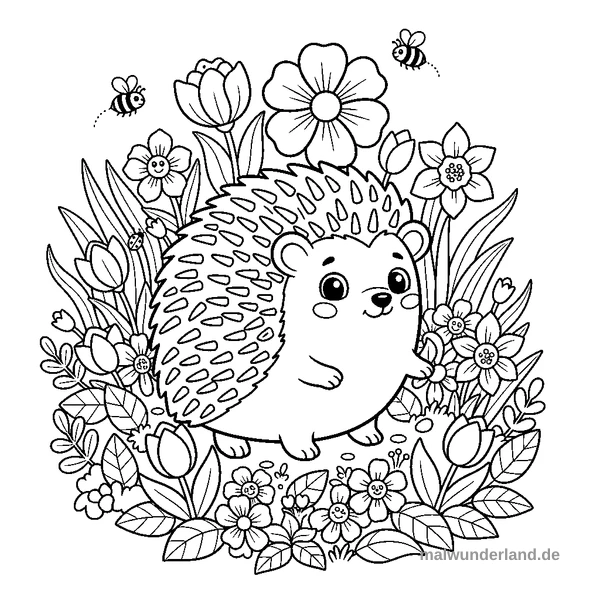 Igel im Laub - Kostenloses Ausmalbild zum Ausdrucken