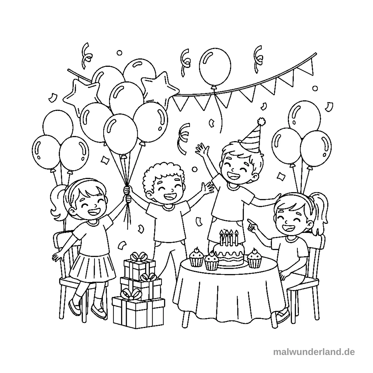 Ballonparty - Kostenloses Ausmalbild zum Ausdrucken