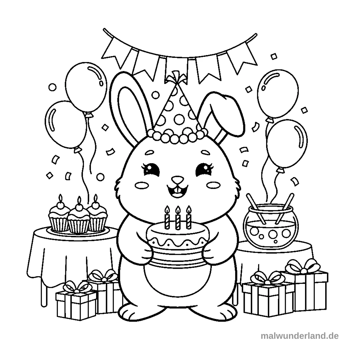 Geburtstagshase - Kostenloses Ausmalbild zum Ausdrucken