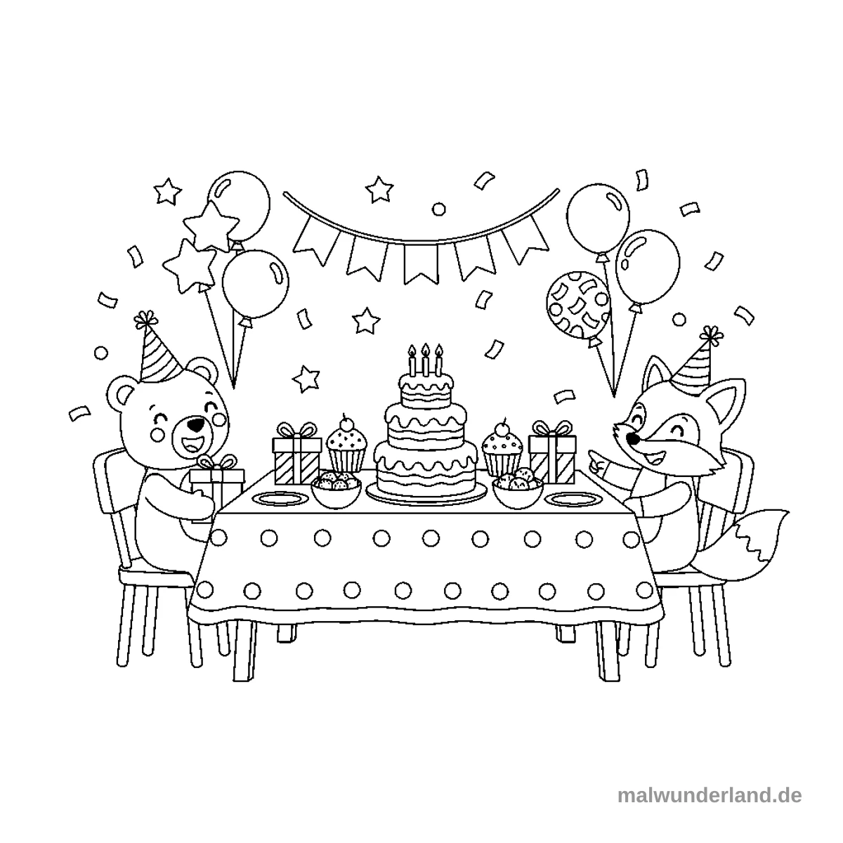 Geburtstagstisch - Kostenloses Ausmalbild zum Ausdrucken