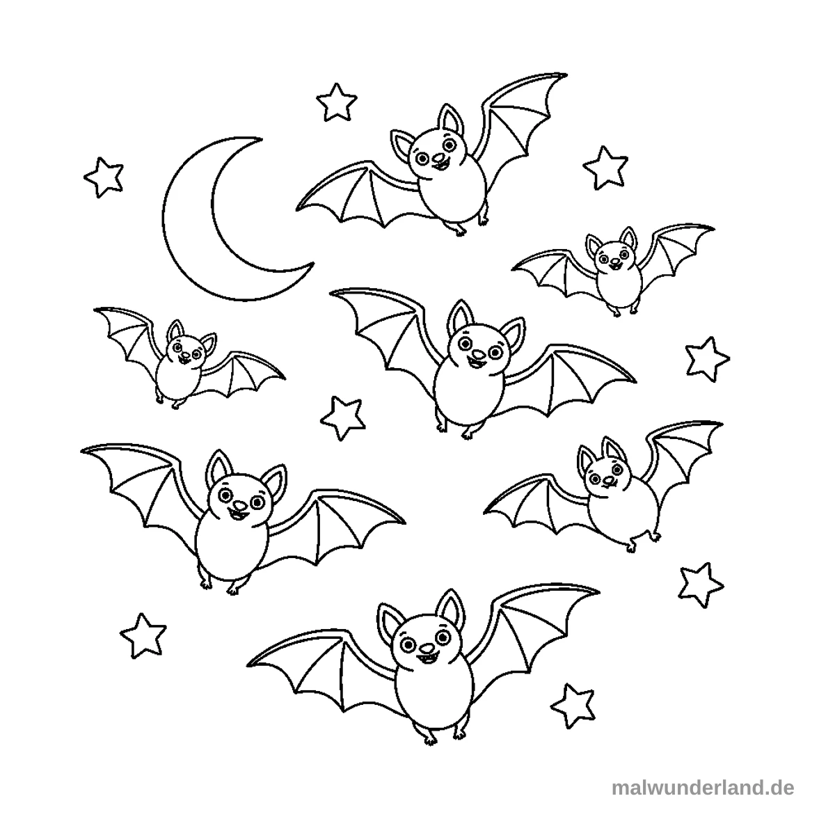 Fledermäuse am Nachthimmel - Kostenloses Ausmalbild zum Ausdrucken