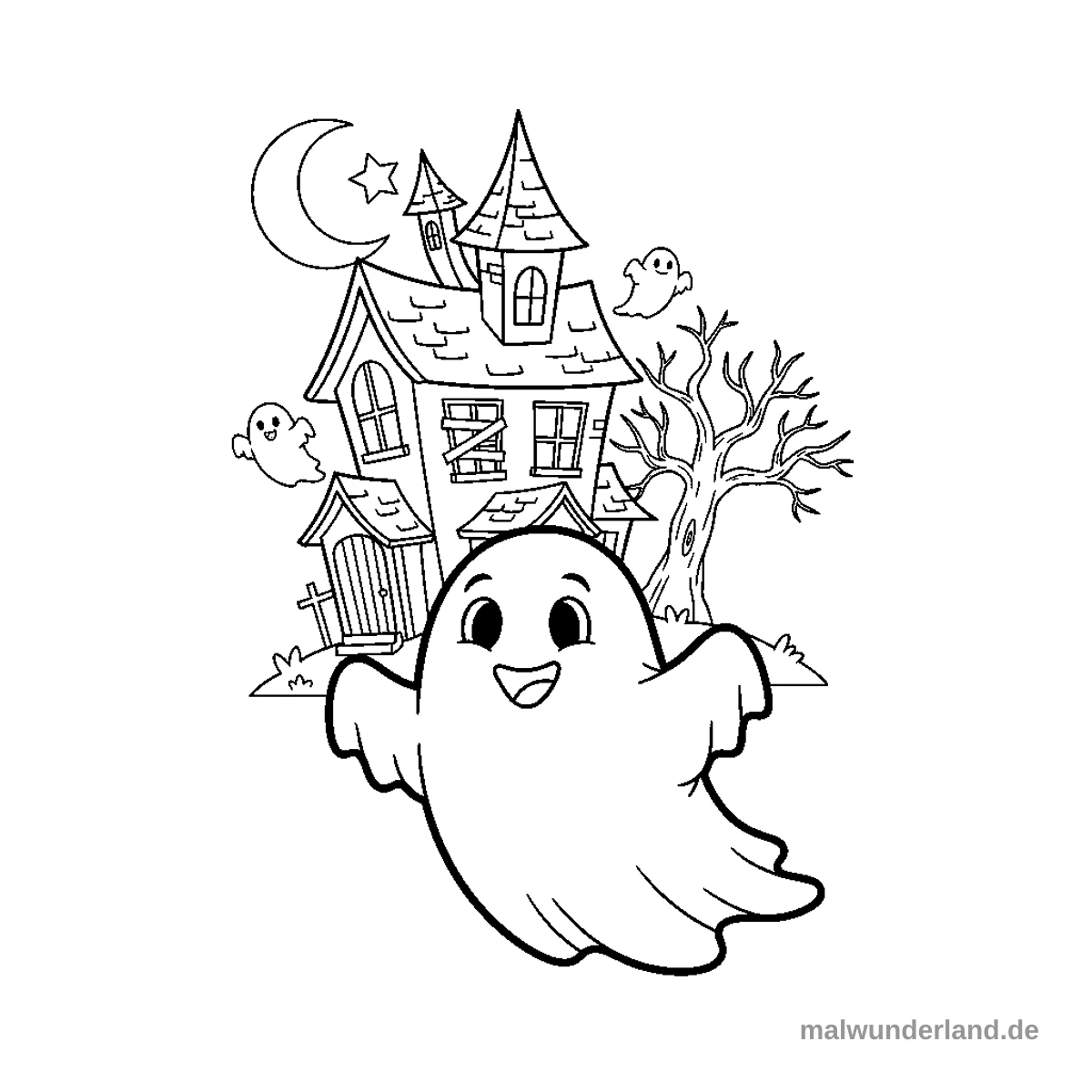 Geist im Spukhaus - Kostenloses Ausmalbild zum Ausdrucken