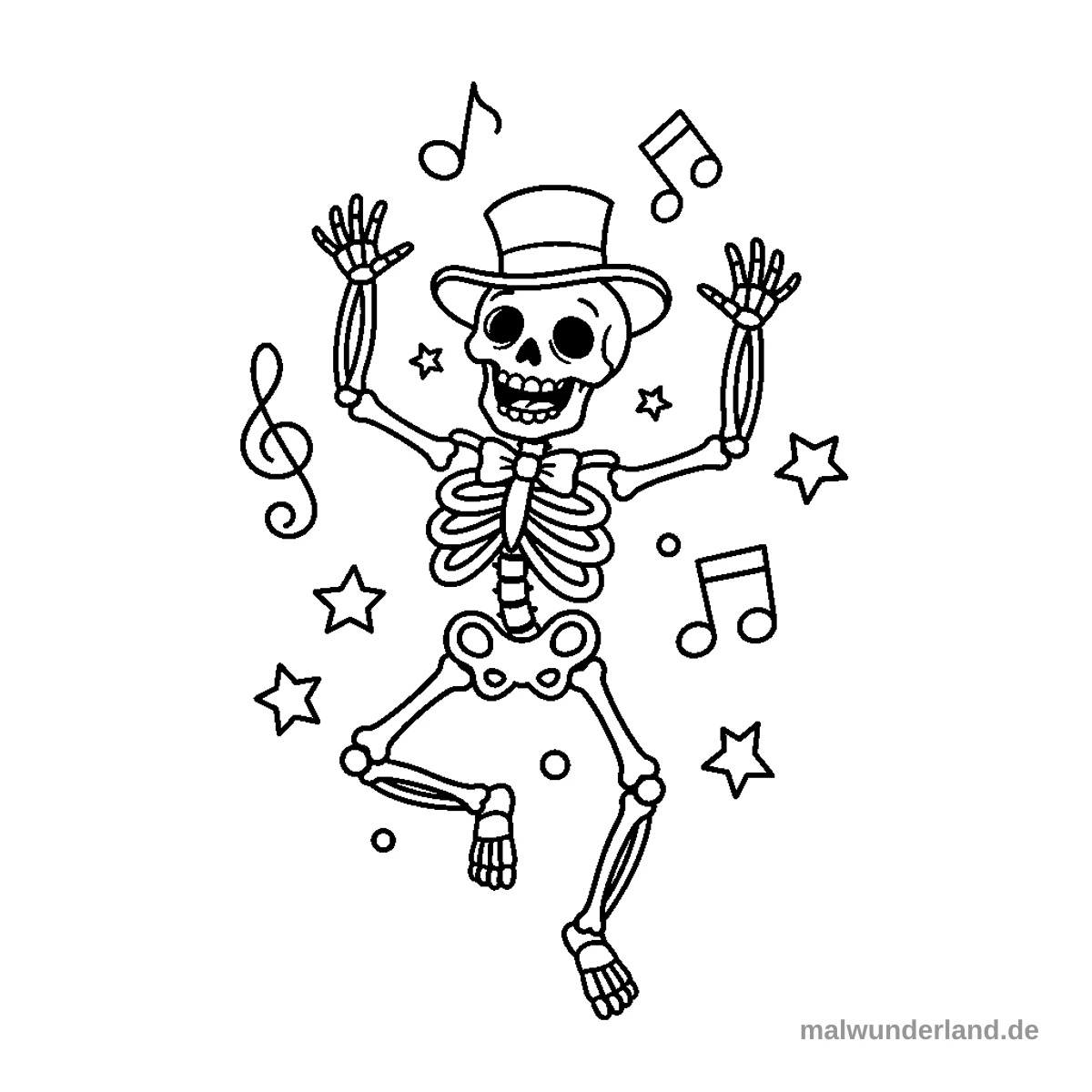 Skelett tanzt - Kostenloses Ausmalbild zum Ausdrucken
