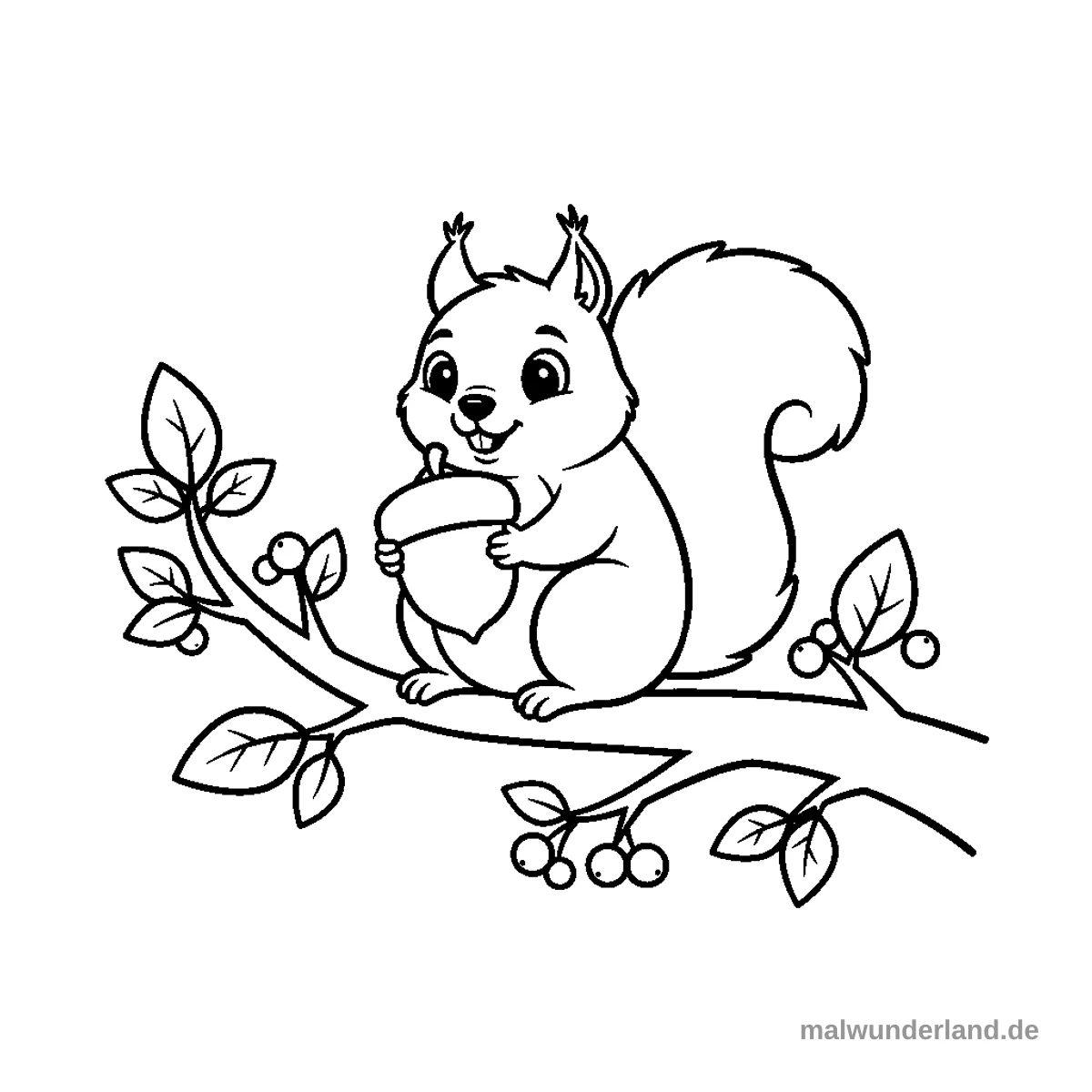 Eichhörnchen mit Nuss - Kostenloses Ausmalbild zum Ausdrucken