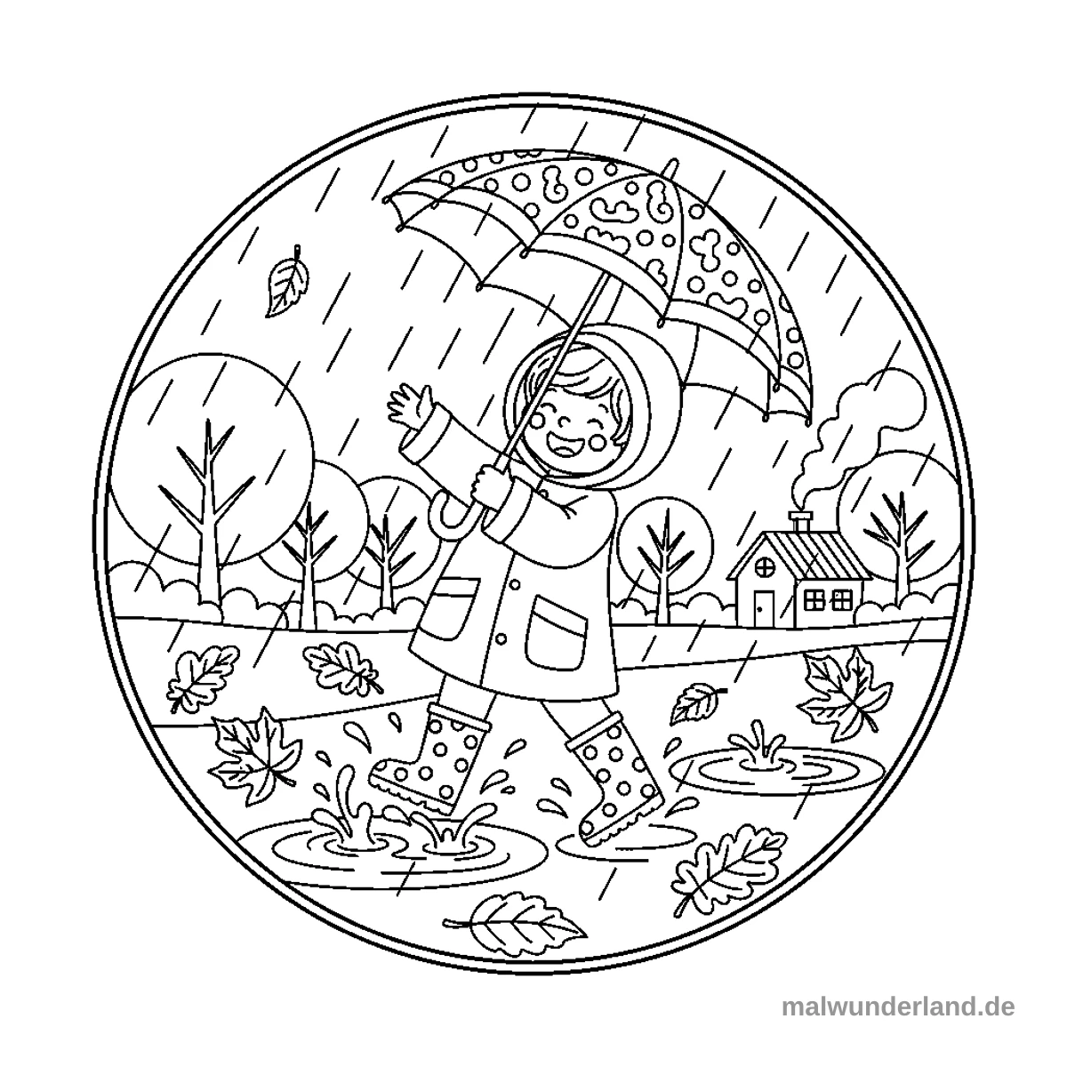 Regnerischer Herbsttag - Kostenloses Ausmalbild zum Ausdrucken