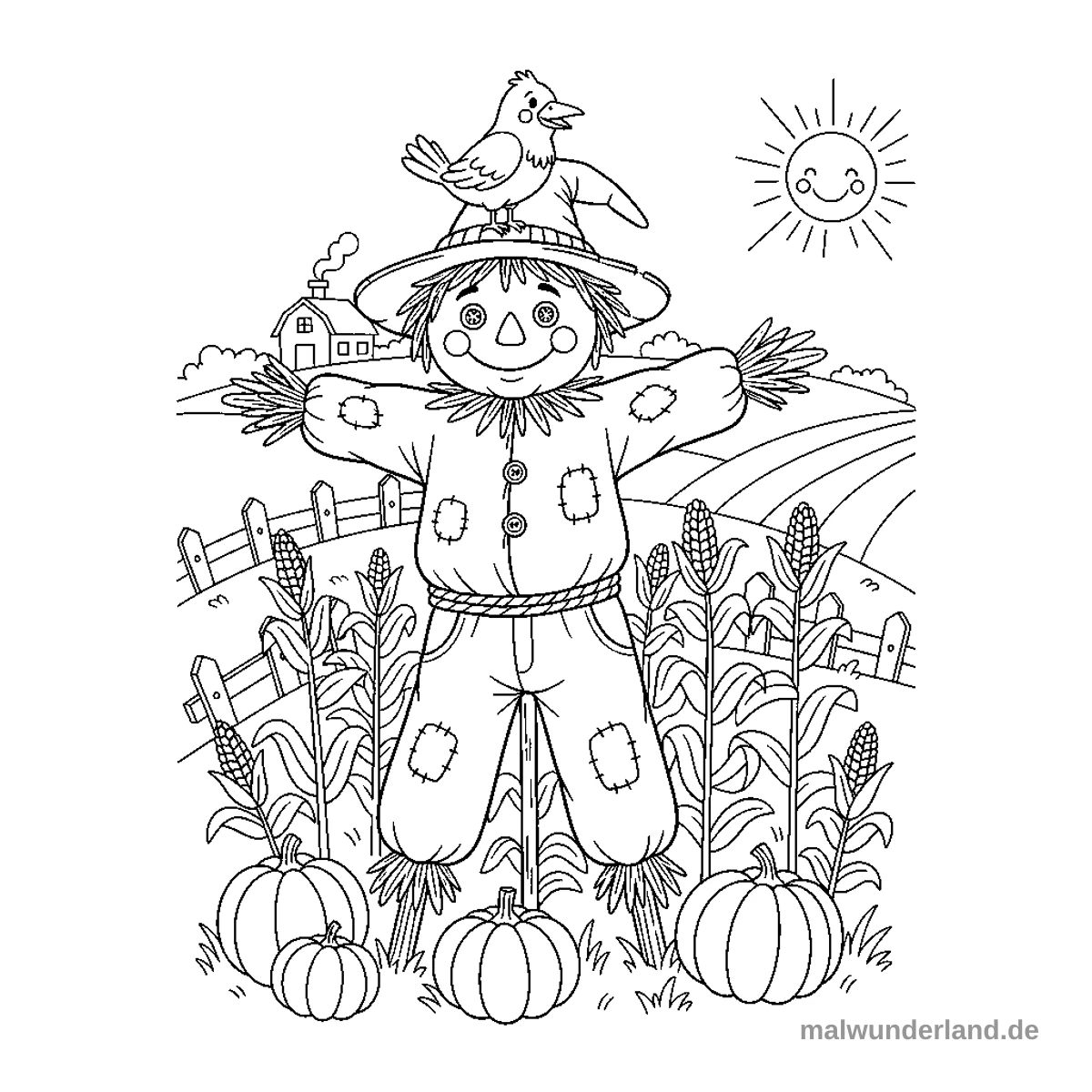 Vogelscheuche - Kostenloses Ausmalbild zum Ausdrucken