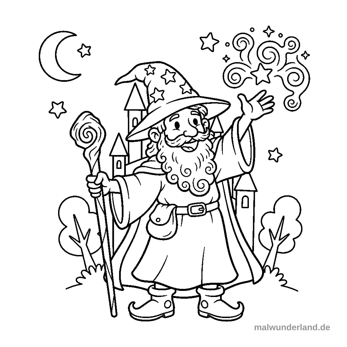 Zauberer beschwört - Kostenloses Ausmalbild zum Ausdrucken