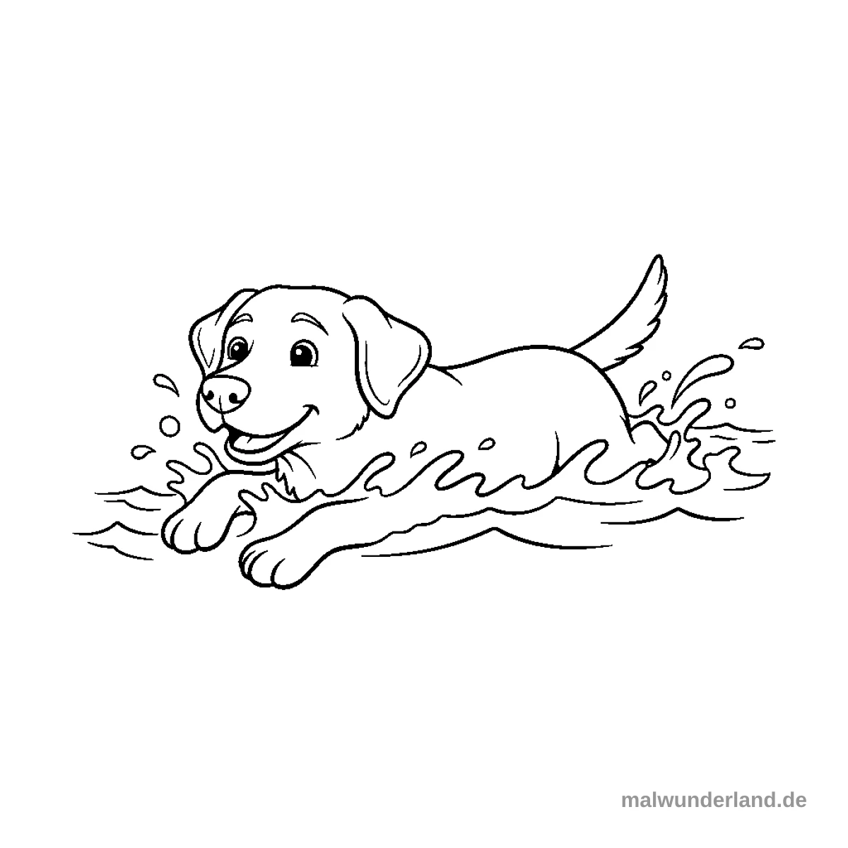 Labrador schwimmt - Kostenloses Ausmalbild zum Ausdrucken