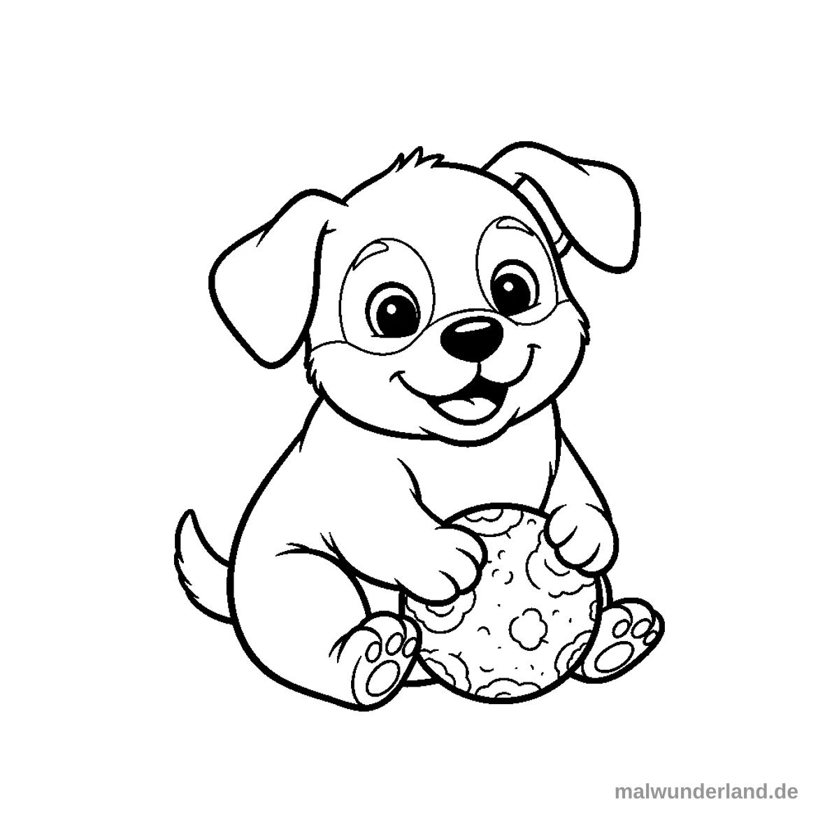 Welpe mit Ball - Kostenloses Ausmalbild zum Ausdrucken