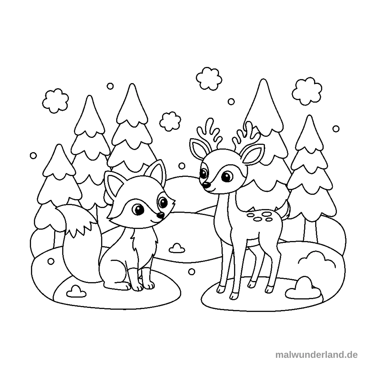 Winterwald Tiere - Kostenloses Ausmalbild zum Ausdrucken