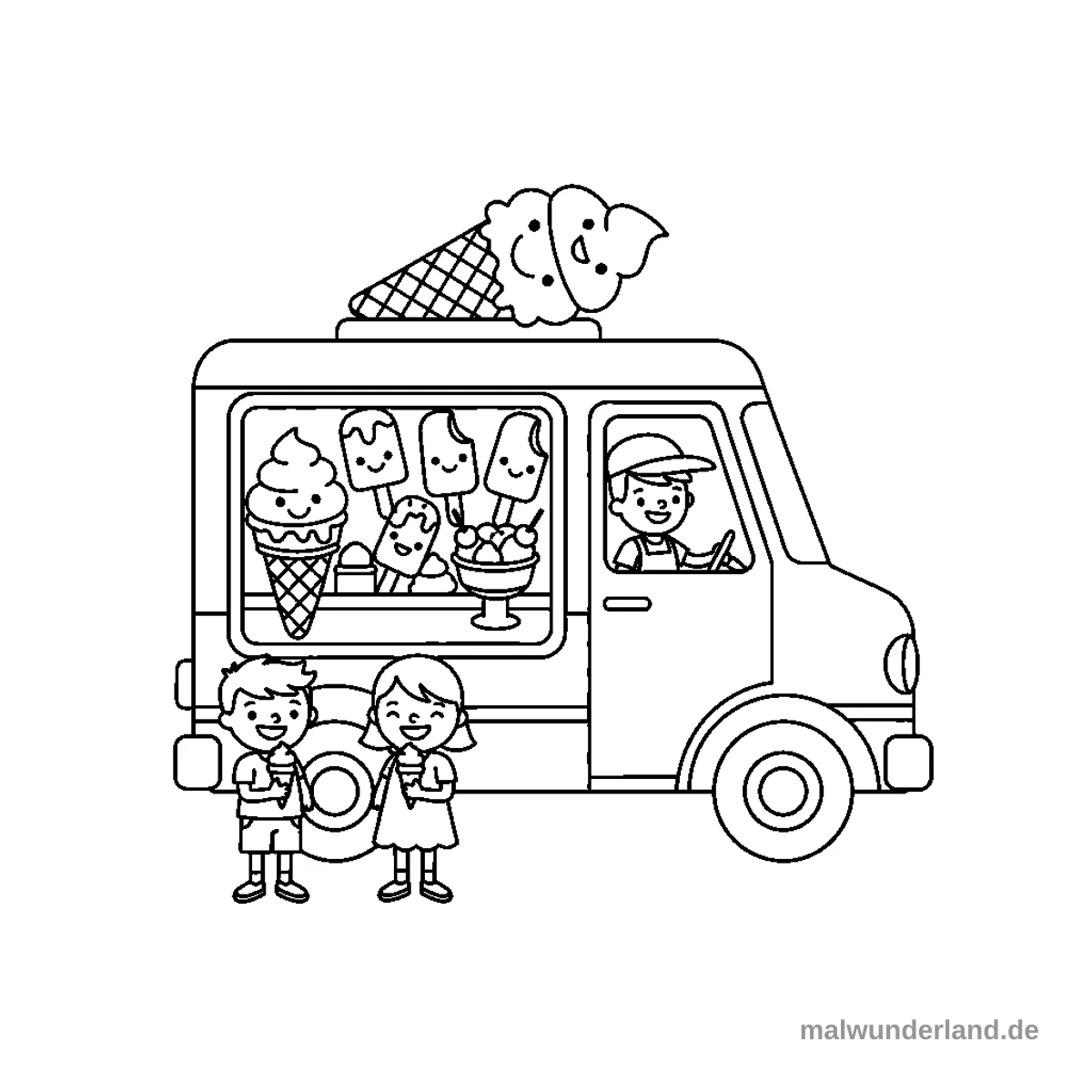 Eiscreme Wagen - Kostenloses Ausmalbild zum Ausdrucken