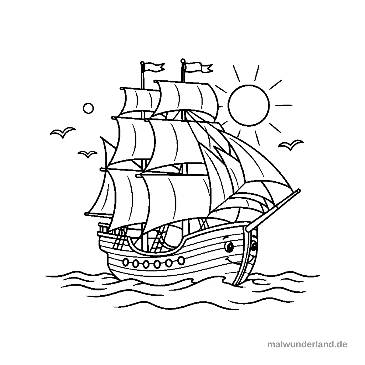 Segelschiff auf dem Meer - Kostenloses Ausmalbild zum Ausdrucken