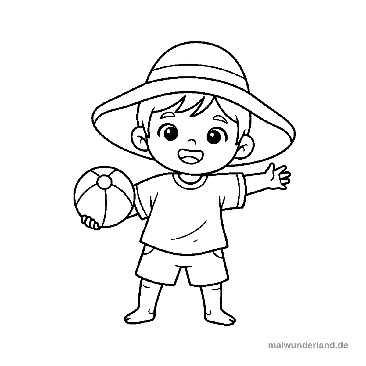 Kind mit Sonnenhut - Kostenloses Ausmalbild zum Ausdrucken