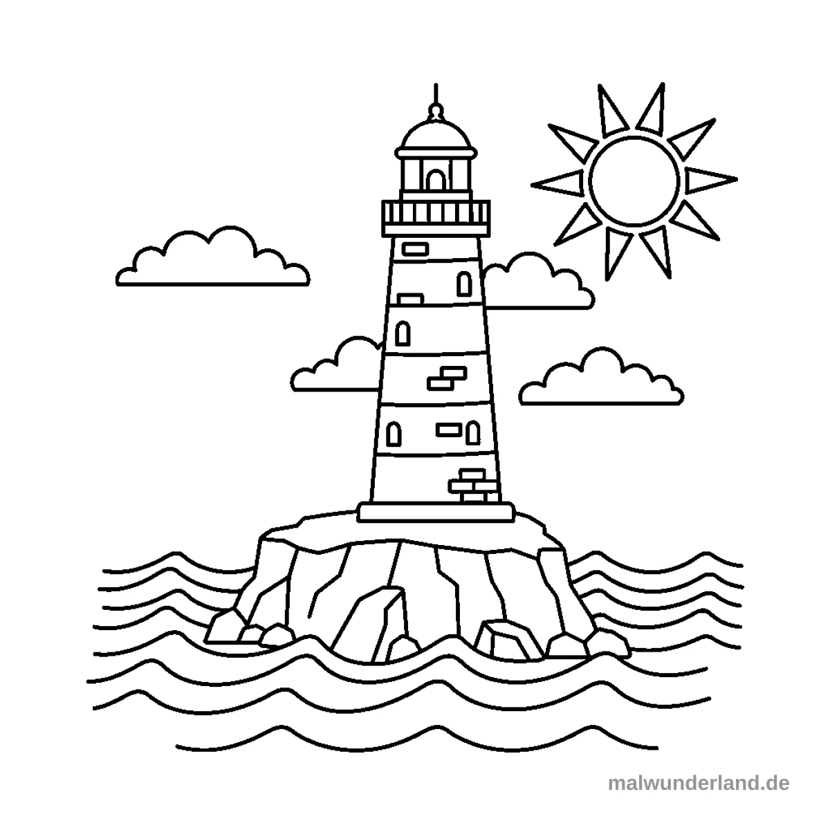 Leuchtturm am Meer - Kostenloses Ausmalbild zum Ausdrucken