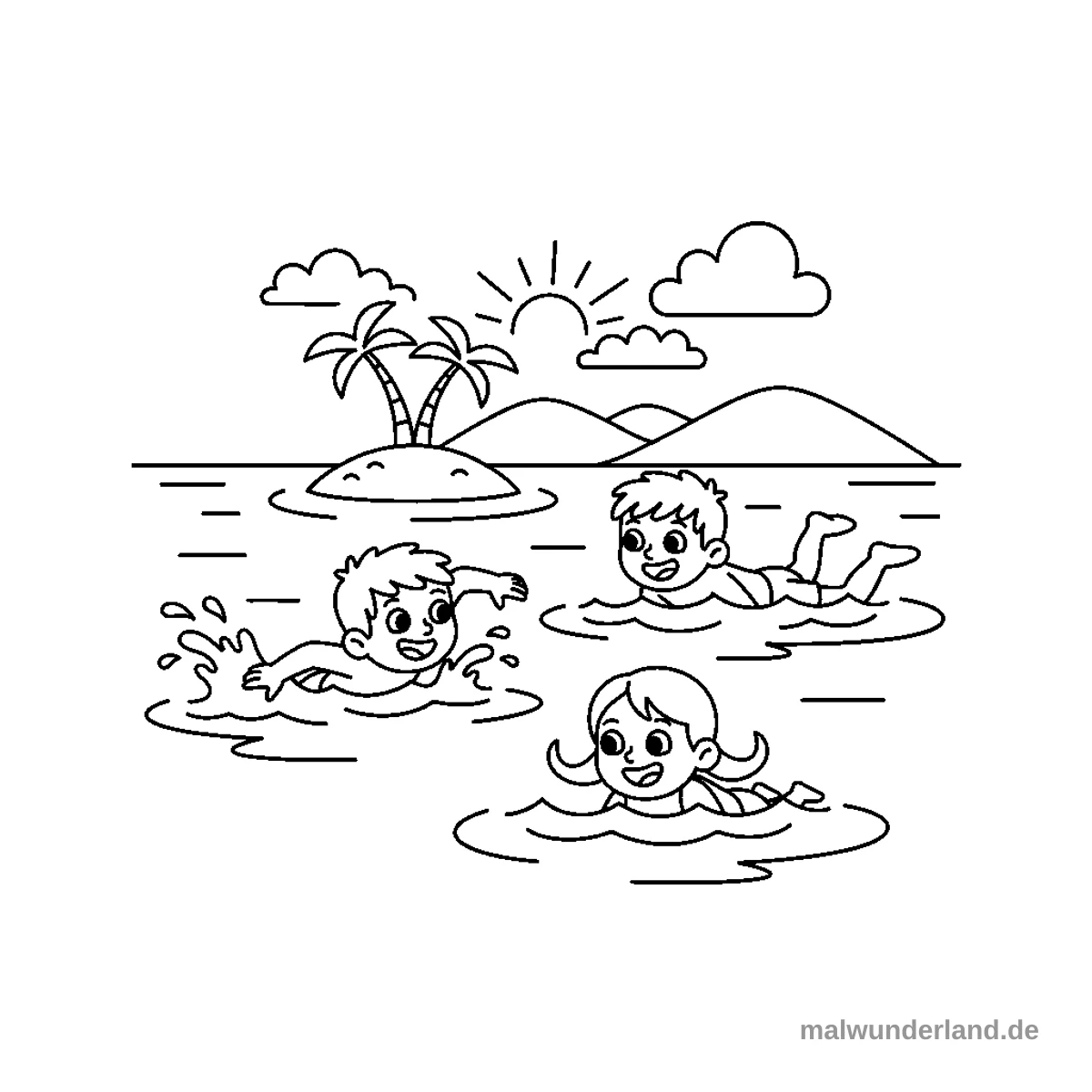 Schwimmen im See - Kostenloses Ausmalbild zum Ausdrucken