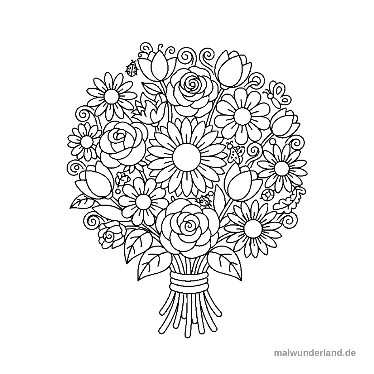 Sommerblumenstrauß - Kostenloses Ausmalbild zum Ausdrucken