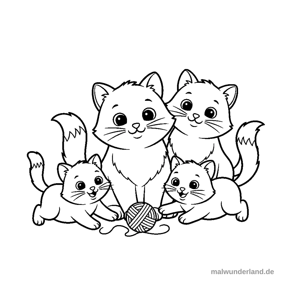 Familie von Katzen - Kostenloses Ausmalbild zum Ausdrucken