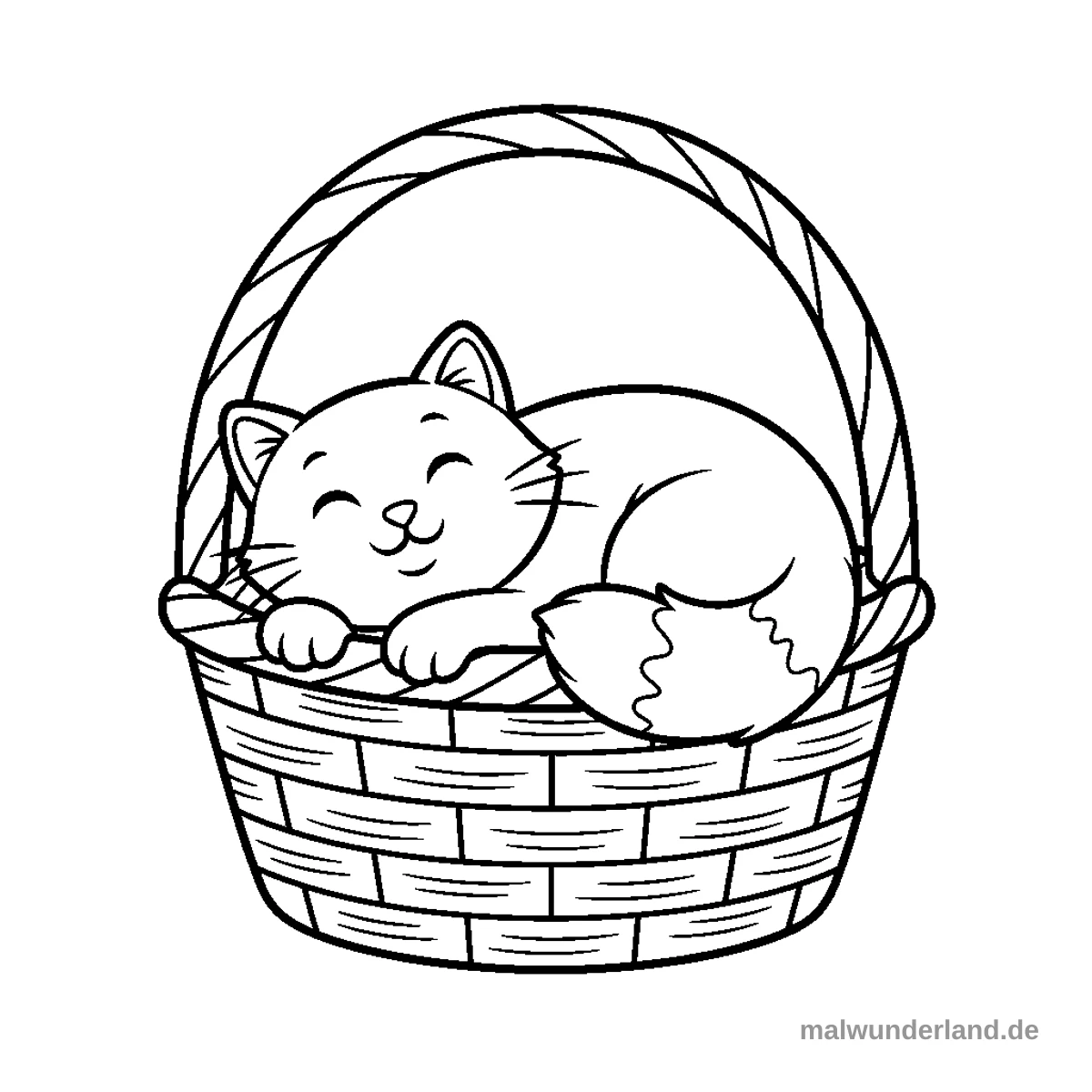 Katze im Korb - Kostenloses Ausmalbild zum Ausdrucken