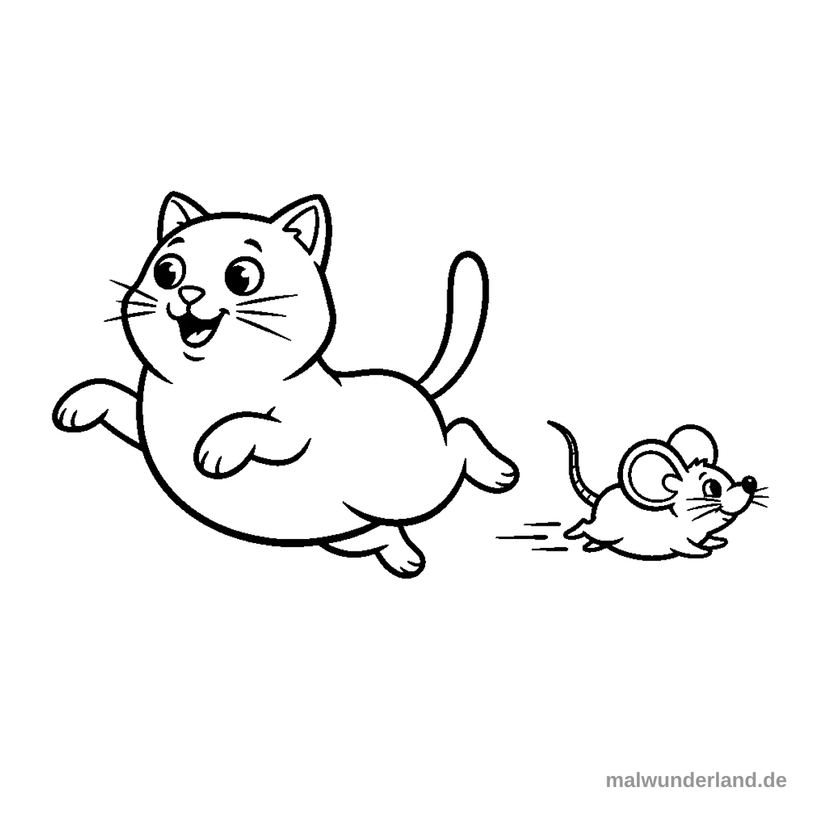 Katze jagt Maus - Kostenloses Ausmalbild zum Ausdrucken
