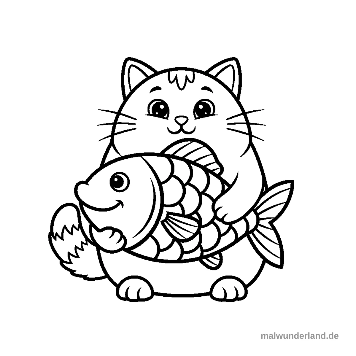 Katze mit Fisch - Kostenloses Ausmalbild zum Ausdrucken