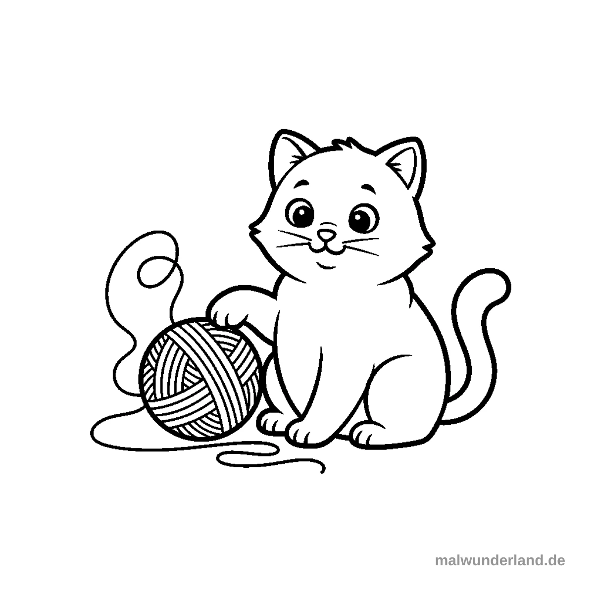 Katze mit Wollknäuel - Kostenloses Ausmalbild zum Ausdrucken
