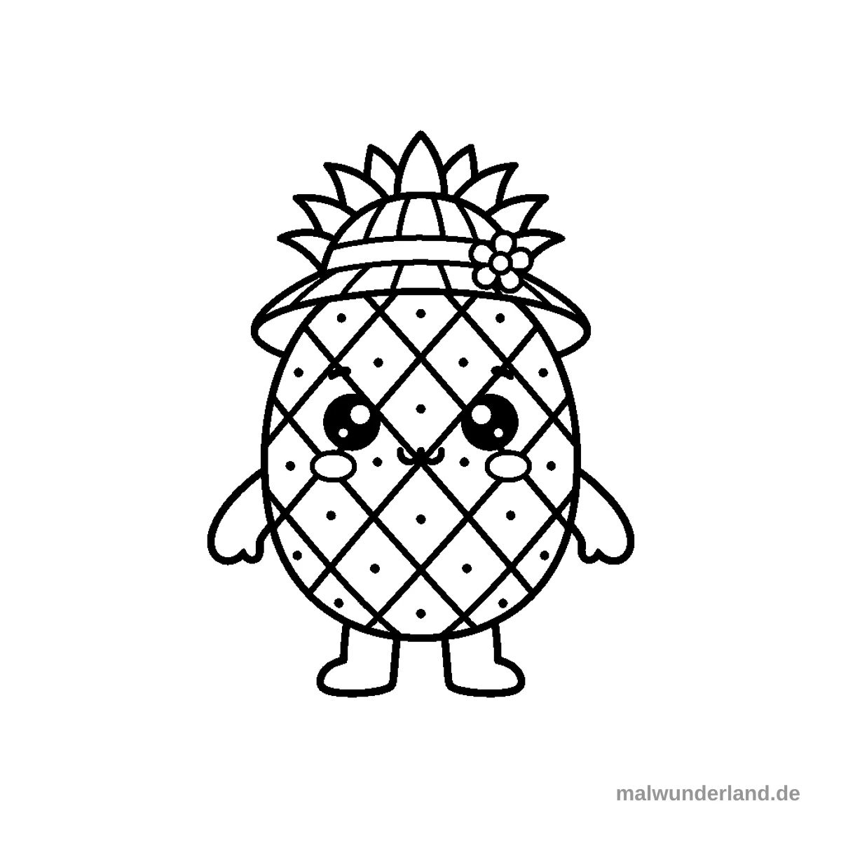 Eine fröhliche Ananas mit einem lustigen Sonnenhut auf dem Kopf.