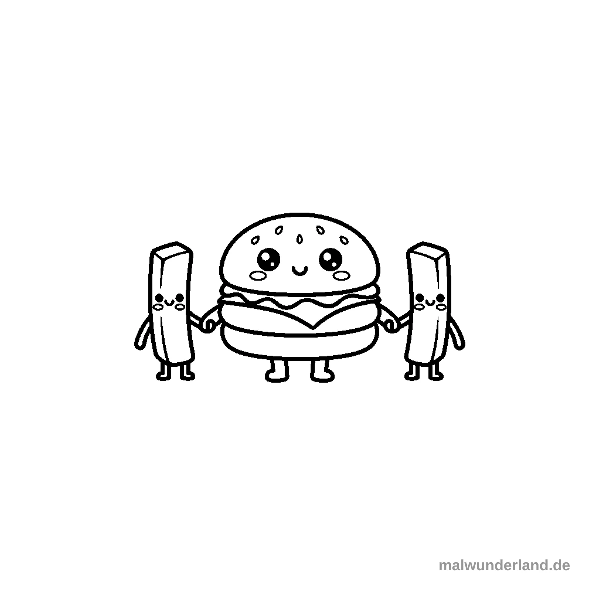 Burger mit Pommes-Freunden - Kostenloses Ausmalbild zum Ausdrucken
