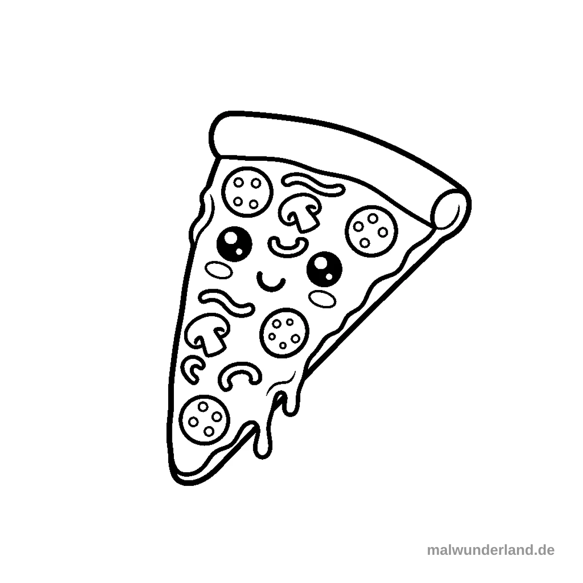 Pizza mit lachendem Gesicht - Kostenloses Ausmalbild zum Ausdrucken