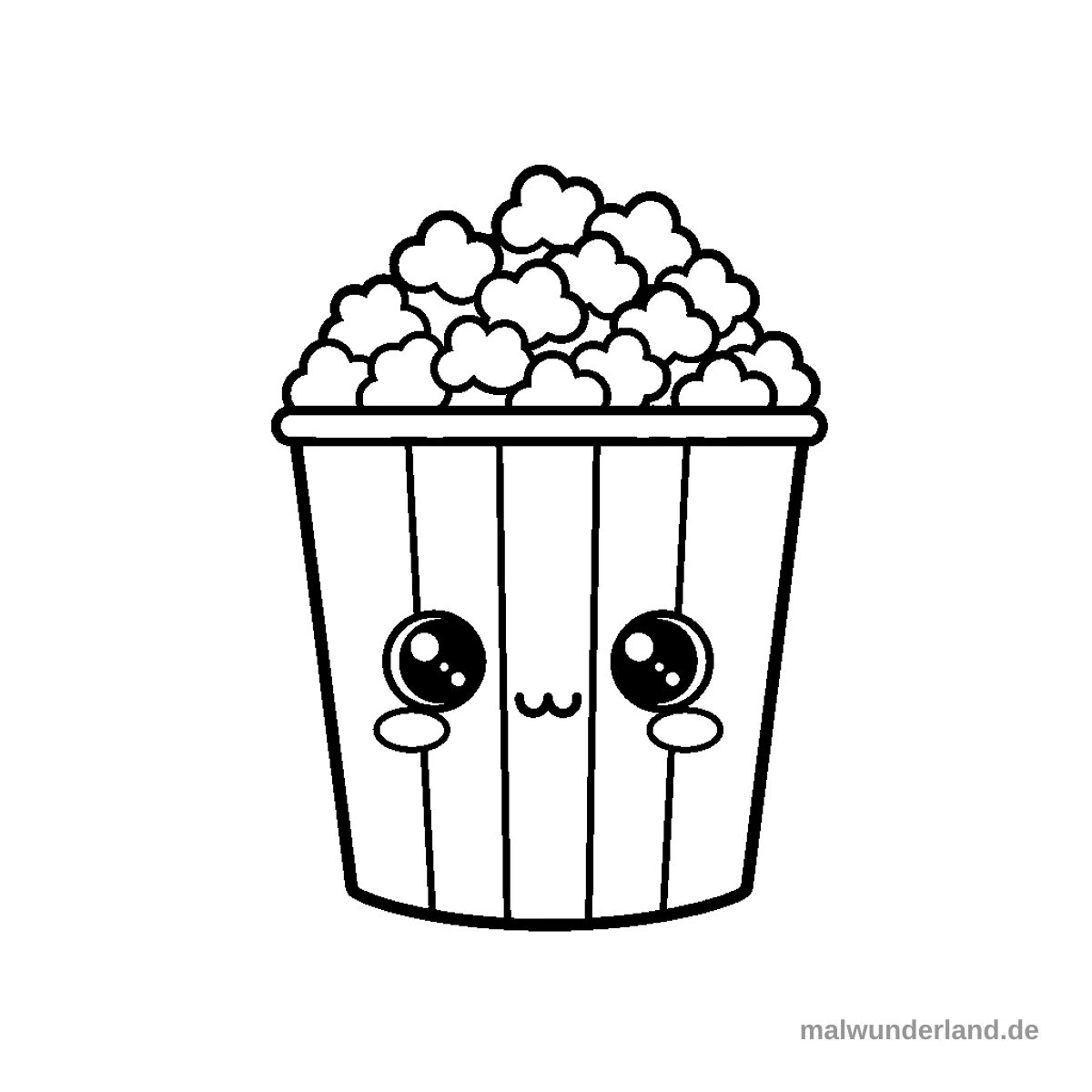 Ein Eimer Popcorn mit großen Kulleraugen und einem breiten Grinsen.